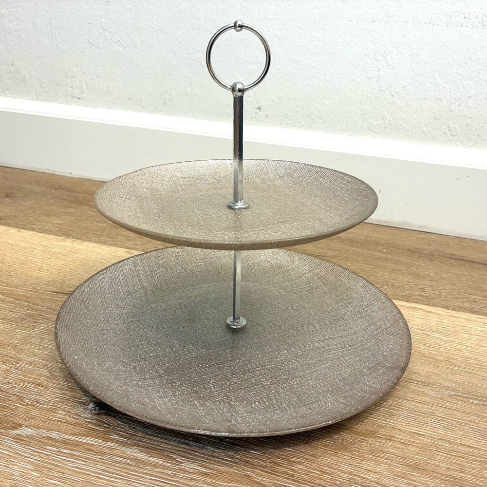 Two-Tier Serving Stand in Champagne Metallic